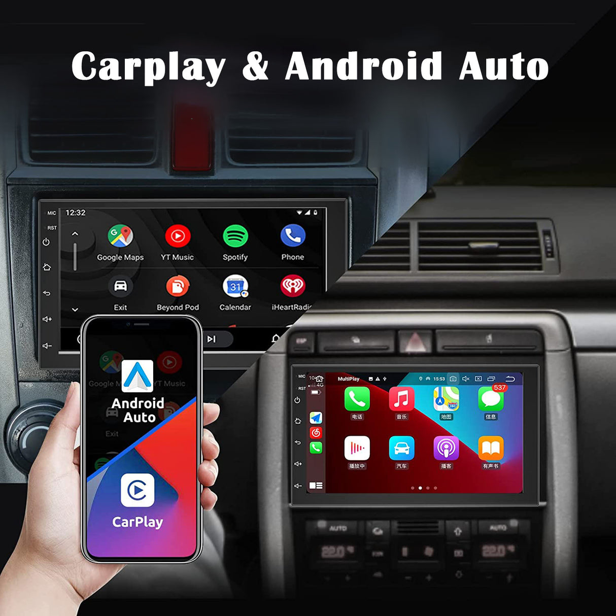 New Binize Double Din 10 Inch Android 12 Car Stereo with CarPlay
