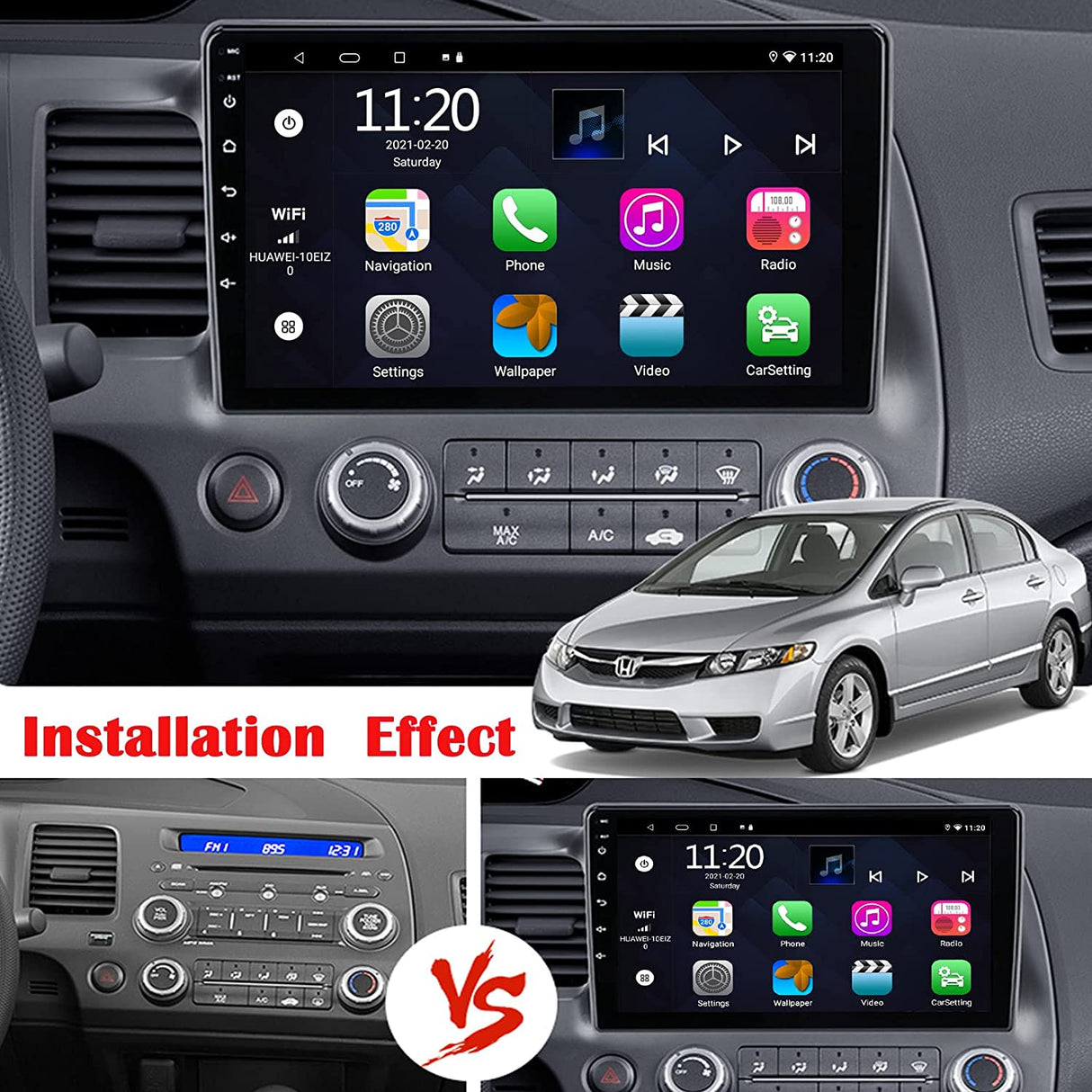 Binize 2006-2011 Honda Civic Apple CarPlay Android Auto radio de coche