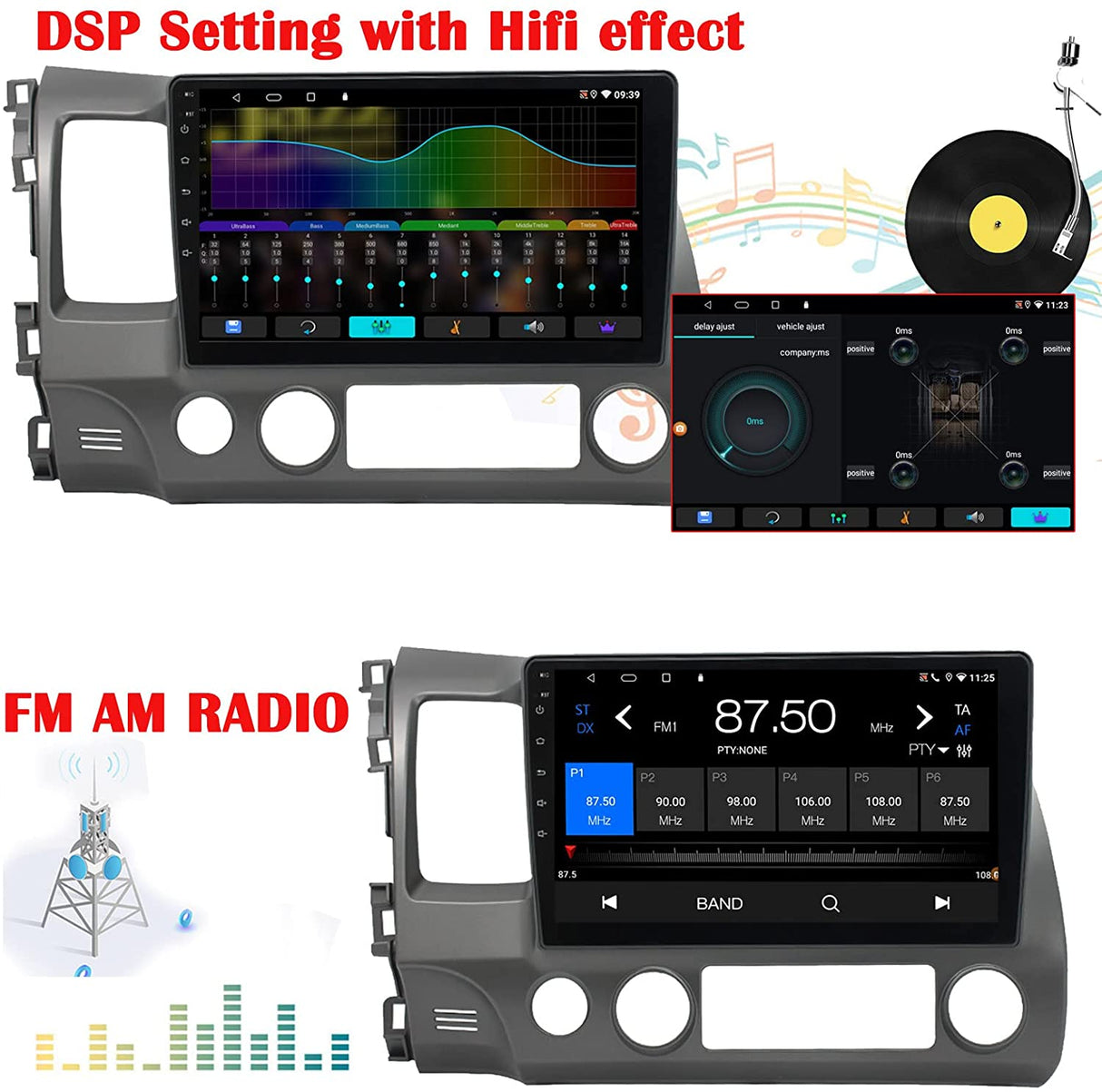 Binize 2006-2011 Honda Civic Apple CarPlay Android Auto radio de coche