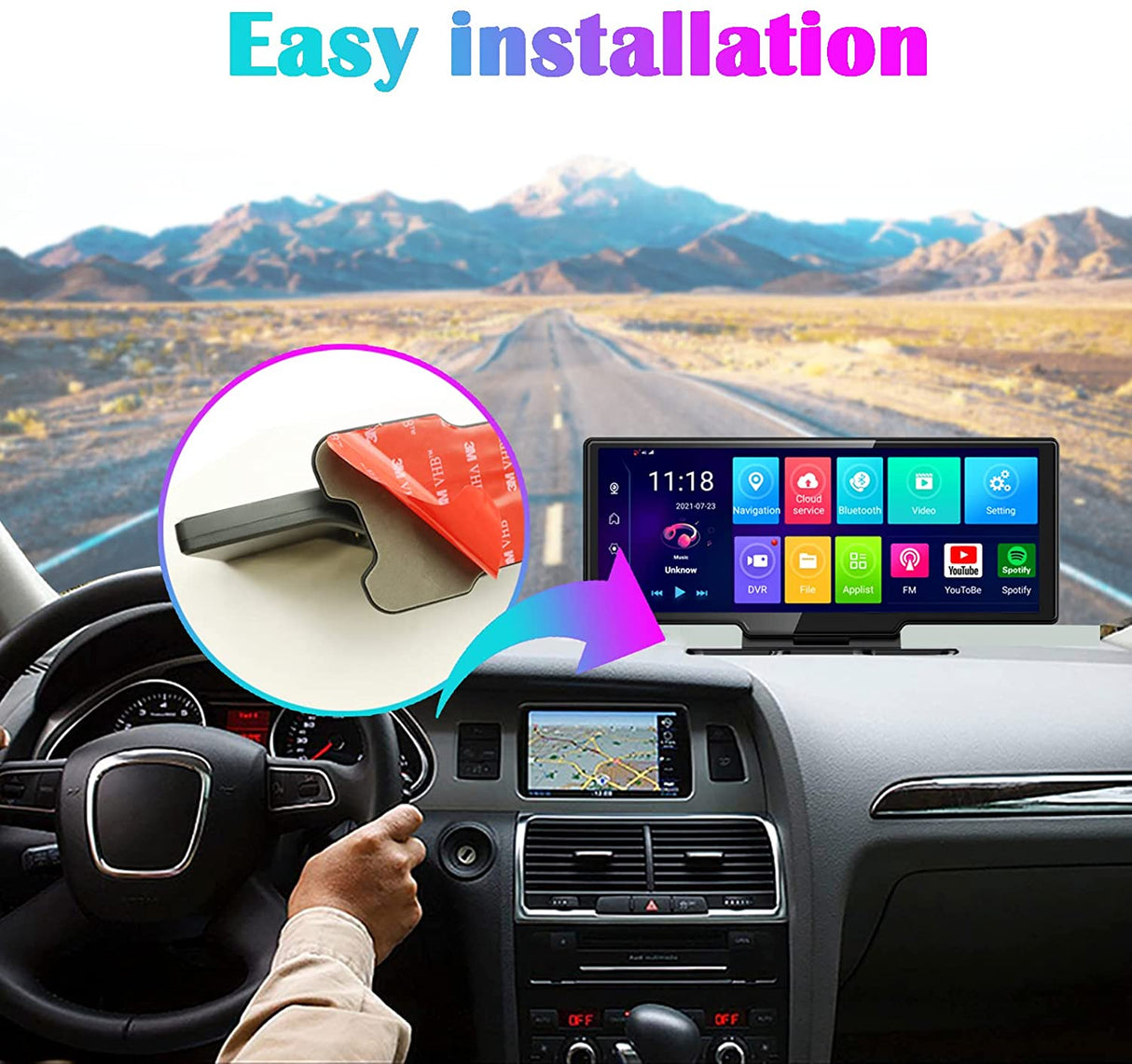 Radio Android Binize de 10'' con pantalla táctil ancha en el coche, incluye cámara de salpicadero delantera y trasera