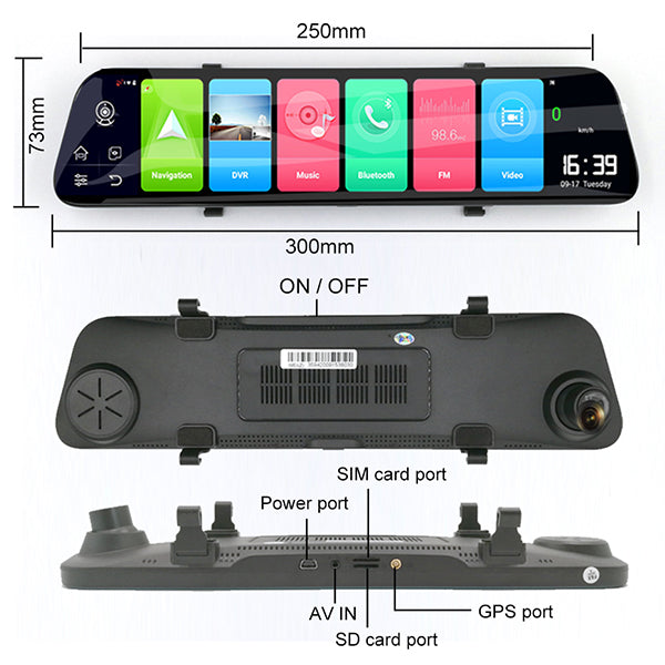 Binize 10 pulgadas 4G GPS Lente dual Android ADAS Dash Cam Espejo D70