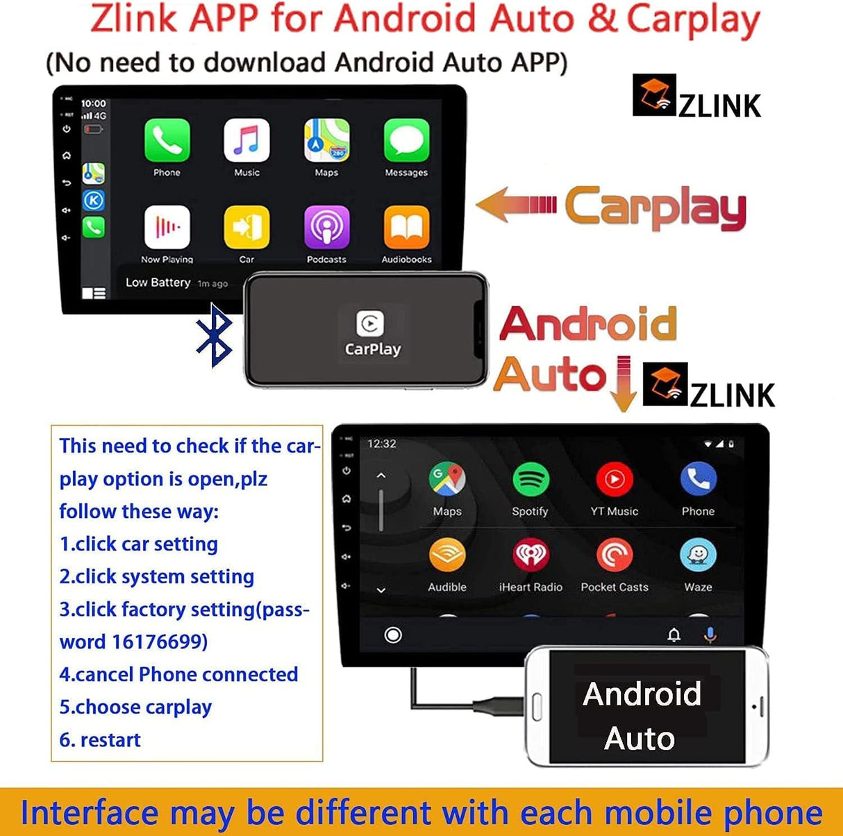 Binize Renewed 10 pulgadas 2 Din Wireless CarPlay Android Car Radio